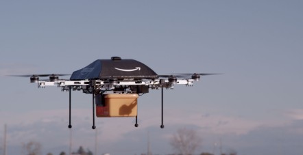A prototype of Amazon's delivery drone in action